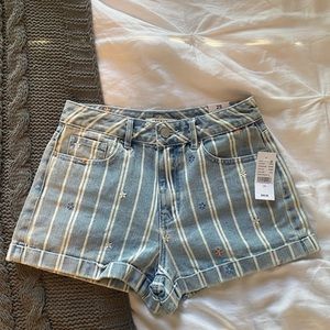 PacSun Pinstripe Daisy Denim Mom Shorts